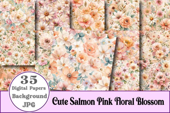 Cute Salmon Pink Floral Blossom Patterns