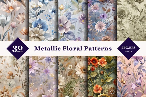 Etallic Floral Seamless Patterns 05: Elevate Your Designs with Timeless Elegance