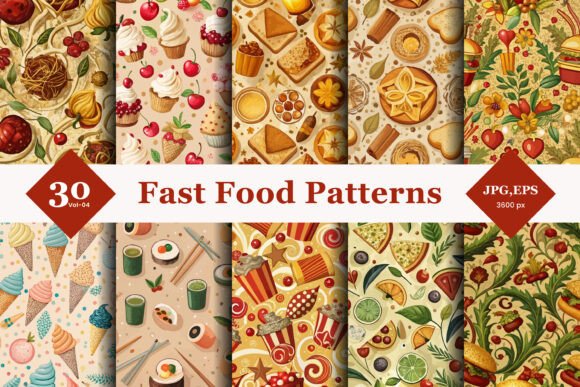 Fast Food Seamless Patterns 04: Integrating Edible Aesthetics into Professional Design Workflows