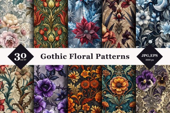 Gothic Floral Seamless Patterns 07: Elevating Design with Dark Elegance