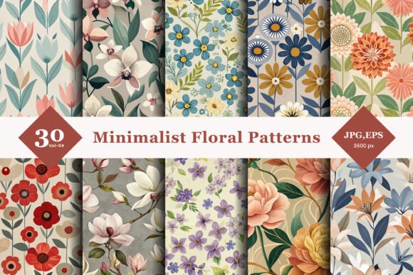 Minimalist Floral Seamless Patterns 04