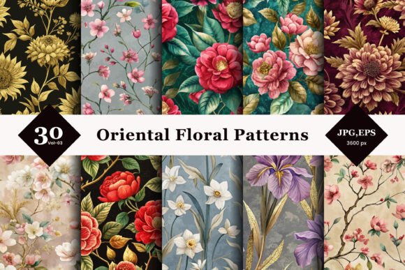 Oriental Floral Seamless Patterns 03