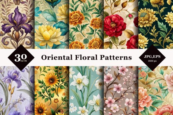 Oriental Floral Seamless Patterns 05: Transforming Creative Projects with Exclusive Eastern Elegance