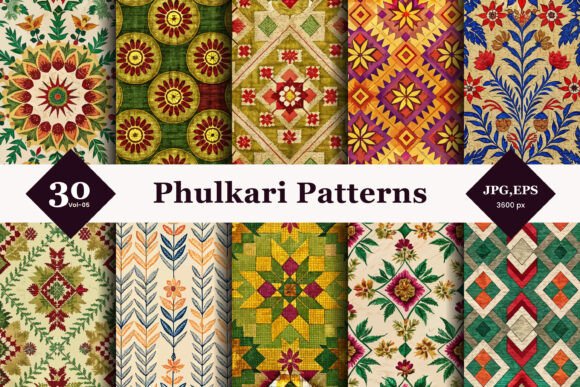 Phulkari Style Seamless Patterns 05: Elevating Your Designs with Authentic Indian Craftsmanship