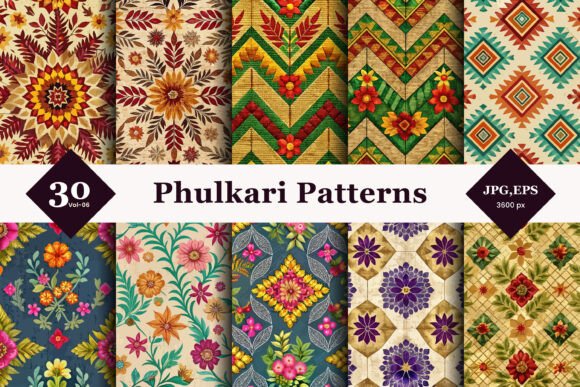Phulkari Style Seamless Patterns 06