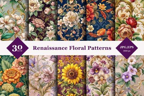Renaissance Floral Seamless Patterns 02