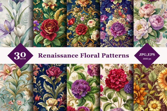 Renaissance Floral Seamless Patterns 04
