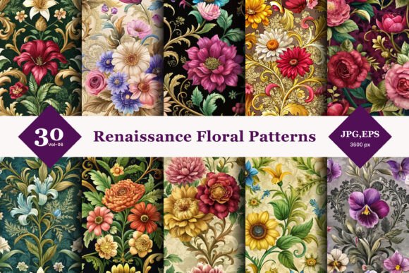 Renaissance Floral Seamless Patterns 06