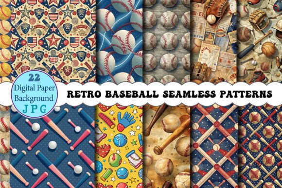 Retro Baseball Seamless Patterns