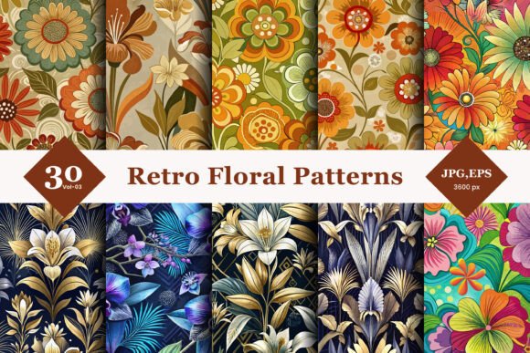 Retro Floral Seamless Patterns 03