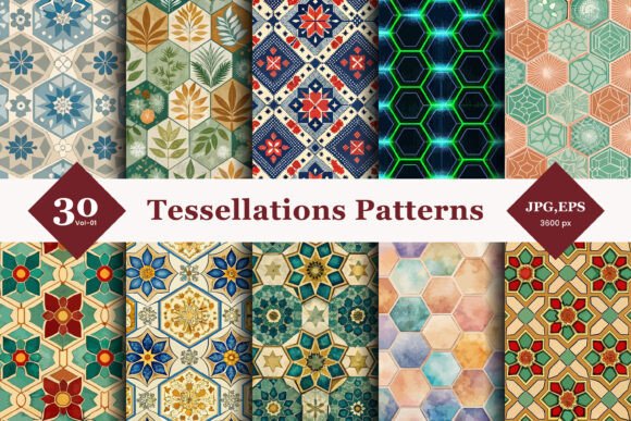 Semi Regular Tessellations Seamless Patterns 01
