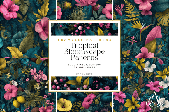 Tropical Bloomscape Seamless Patterns