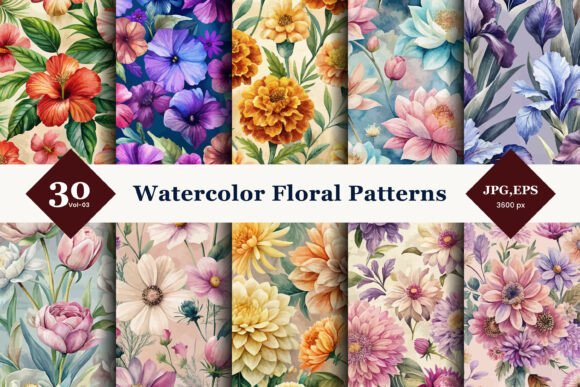 Watercolor Floral Seamless Patterns 03