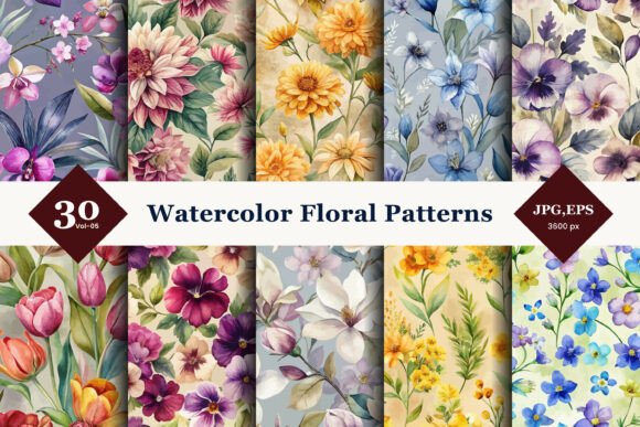Watercolor Floral Seamless Patterns 05